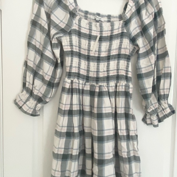 NEW Madewell Lucie Elbow-Sleeve Smocked Mini Dress in Lebaum Plaid, L - Picture 2 of 6